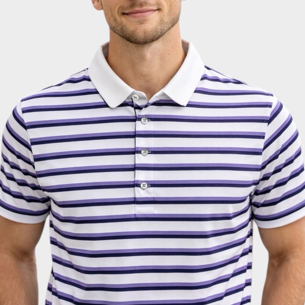 Greyson Polo Mens XL Purple Striped Golf Stretch Preppy Wolf Athletic Sportswear